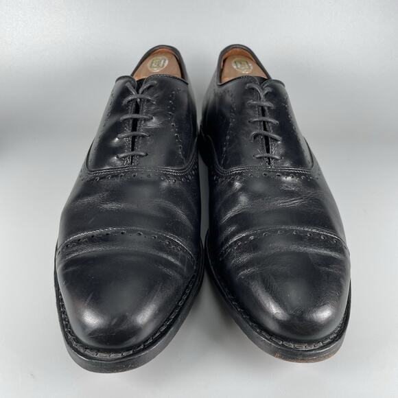 Allen Edmonds Hale Men’s 10 D Black Leather Brogue Cap Toe Derby Dress Shoes EUC - Picture 2 of 9